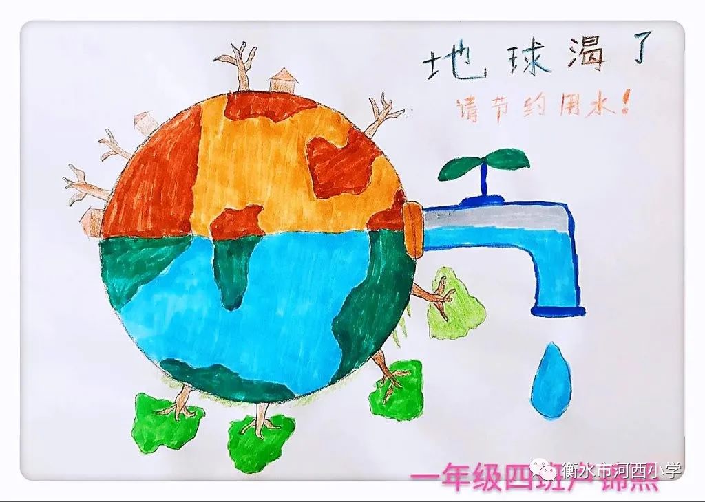 建设绿色地球节约健康水源衡水市河西小学节约用水绘画作品