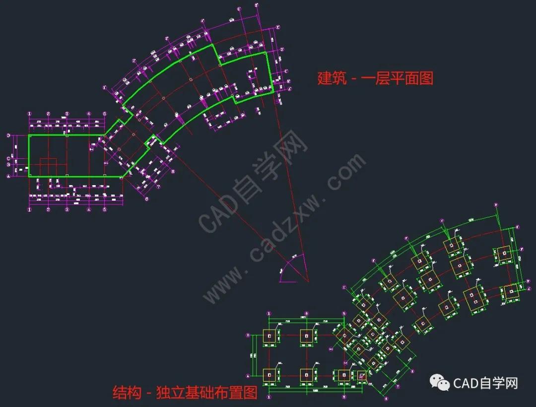 轴网标注等对象,复制并粘贴到独立基础布置图中