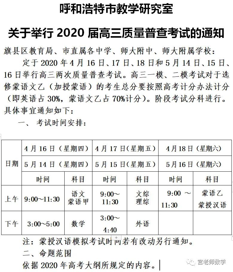 呼和浩特市一模2020_2020年呼市一模,师大附二中黑马突起,打破了一二附中