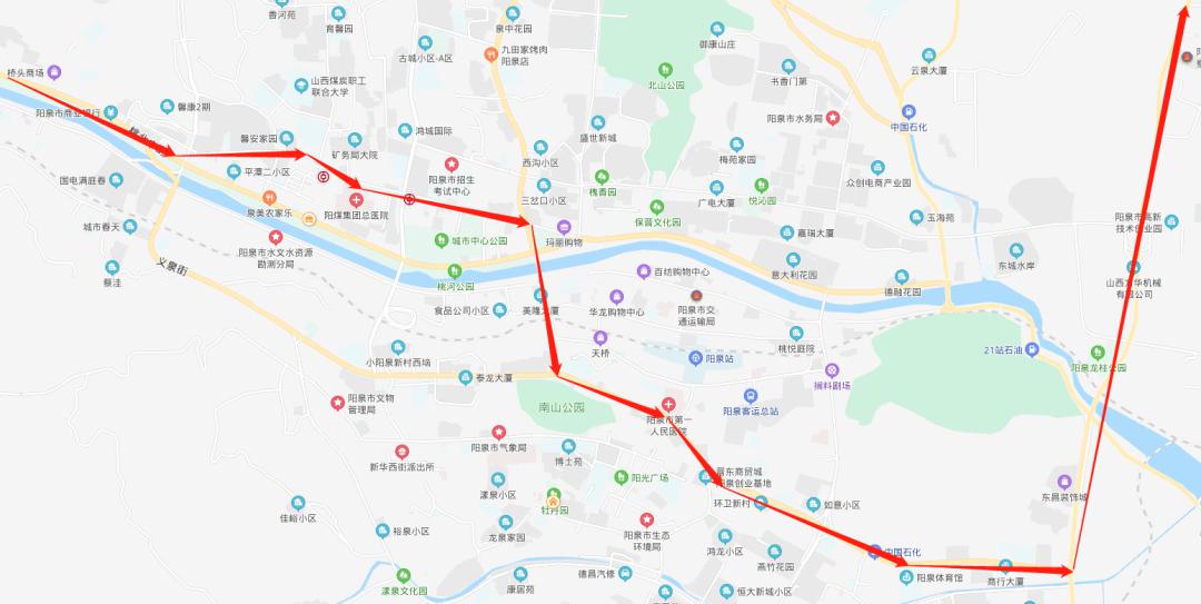 ↓ 漾泉大道 ↓ 阳泉东高速 ↓ 盂县梁家寨金玉宾馆 市区主要路线图