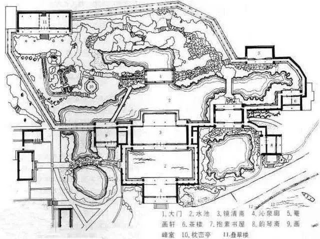 园林主要部分靠北,这是一个以假山和水池为主的山池空间,也是全园的