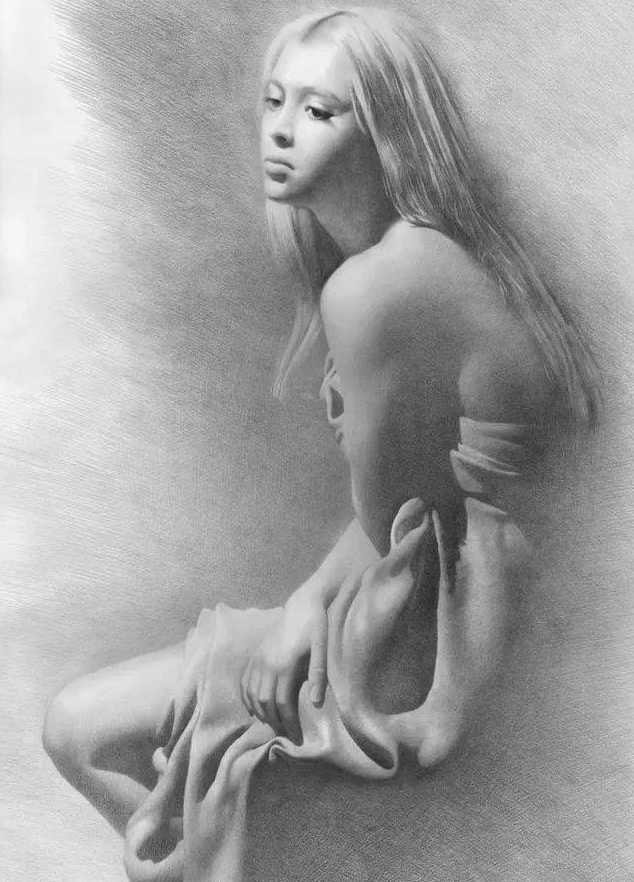 乌克兰画家画素描少女人体,细腻入骨,网友 好厉害的一支笔