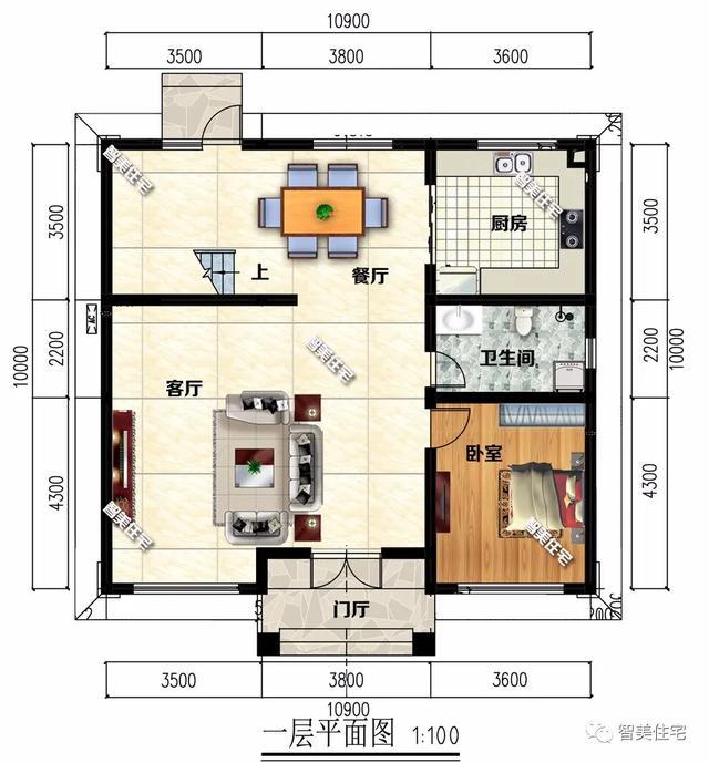 二层布局说明:三室一厅一卫,配休闲茶厅和单独的衣帽间,室外有生活