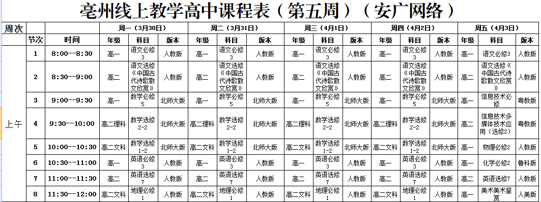 涡阳中小学生:你下周的课程表来了!_亳州市