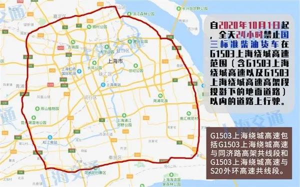 3,自2020年10月1日起,全天24小时禁止国三标准柴油货车在g1503上海