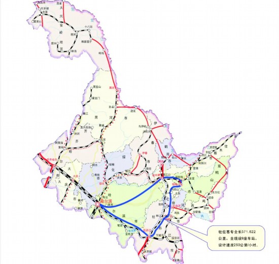 牡佳高铁建成后将与哈牡高铁和哈佳快速铁路共同形成黑龙江省东部高铁
