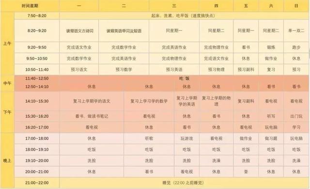 这是一个学霸的假期时间计划表