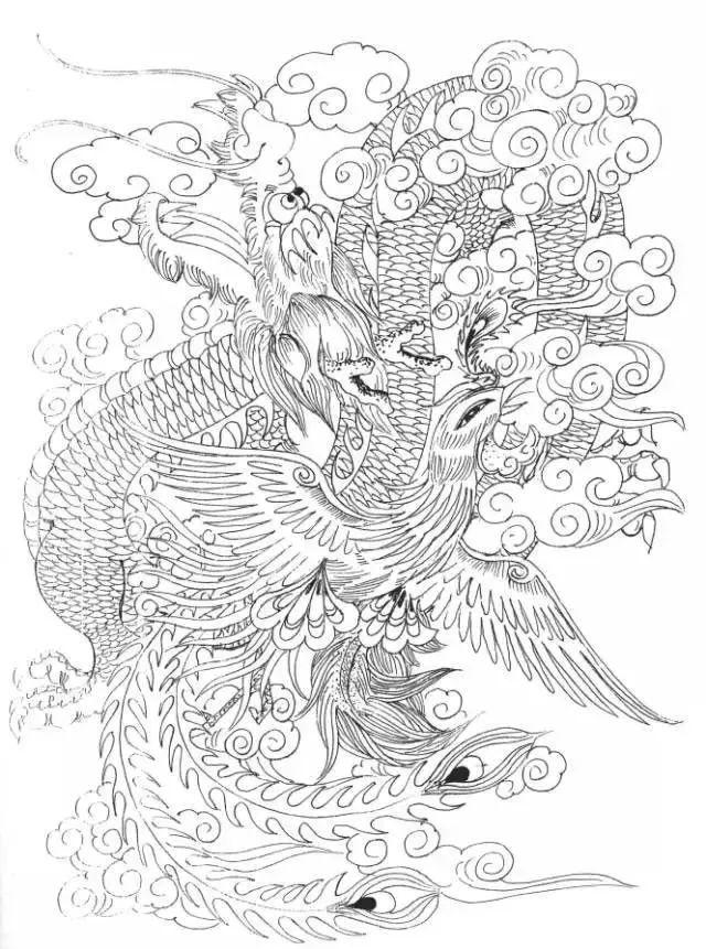 素材| 龙凤白描图24幅,值得收藏