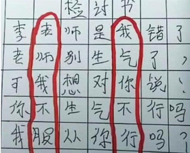 原创小学生犯错被罚写检讨，一字一句真诚反省，老师一眼看出“端倪”