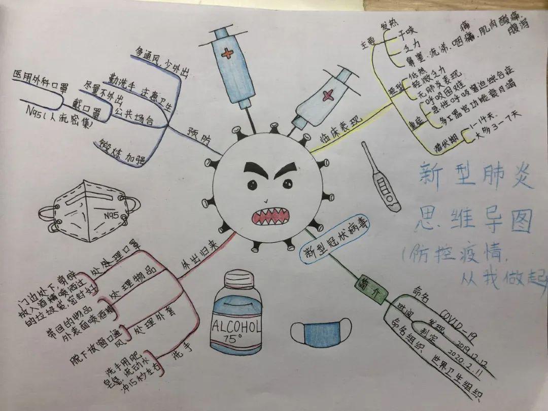 这些手抄报和思维导图,有的宣传防护知识,有的介绍病毒特点,有的为