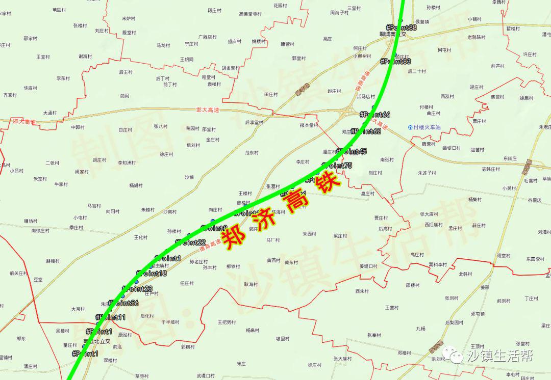 沙镇镇及周边地区郑济高铁走向精确位置图!建议收藏!