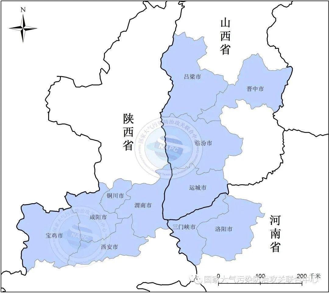 汾渭平原11城市地理位置图