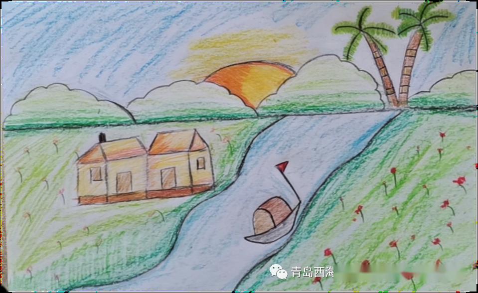 "童画美工课"05期:油画棒风景《春日小景》|齐鲁实小云课堂