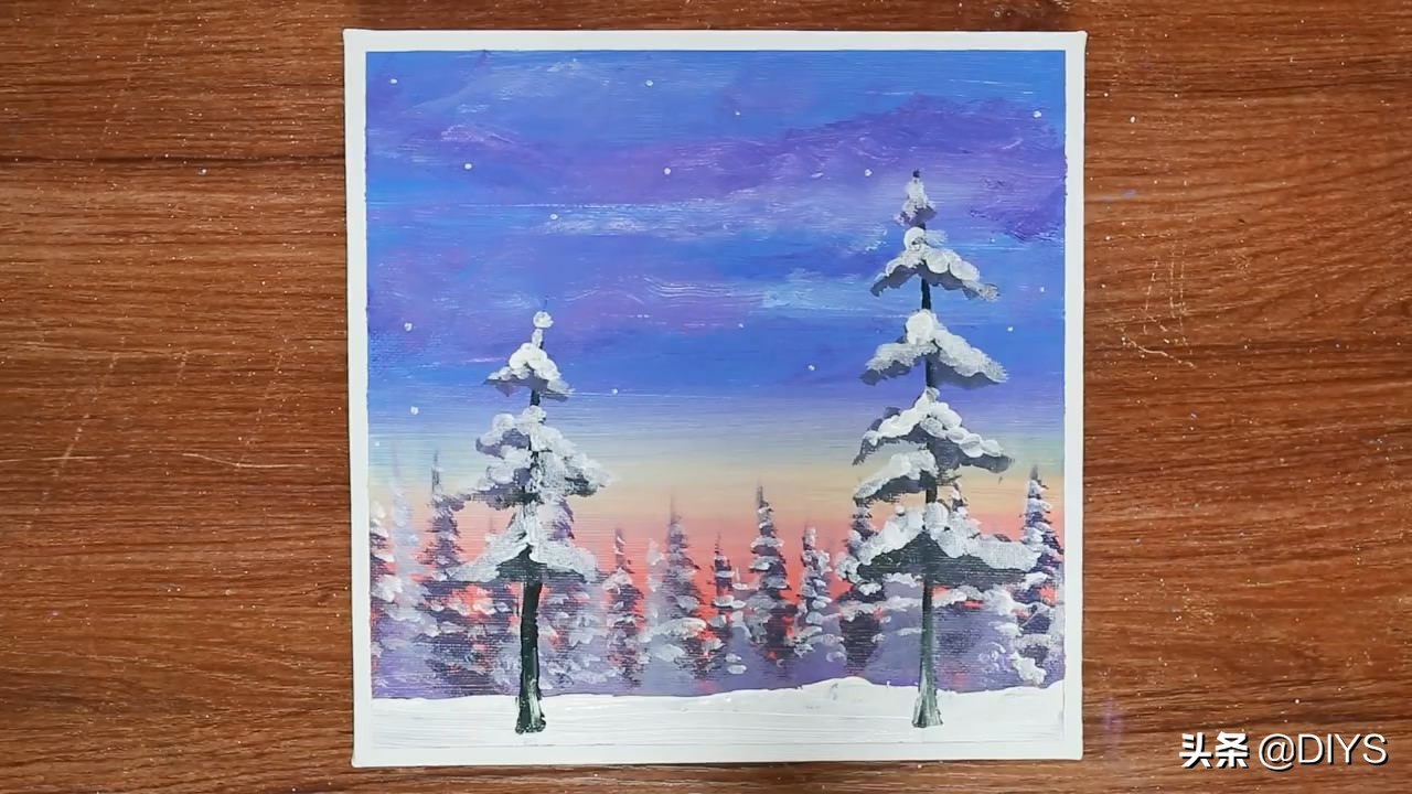 手工绘画作品,冬季树林雪景的简单画法,非常漂亮!