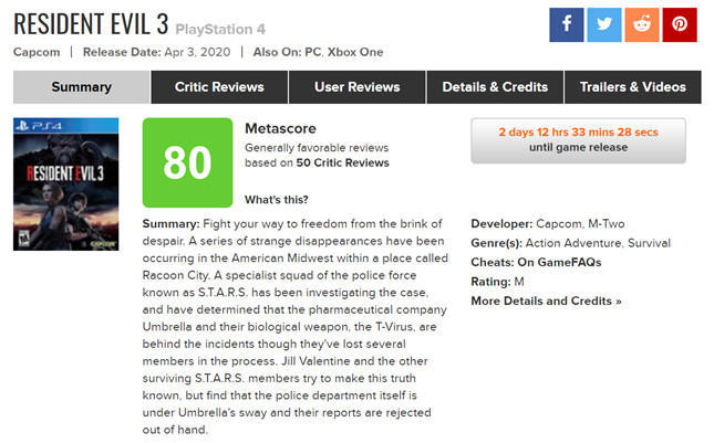游戏午报：《生化3》媒体均分80有部分差评；《骑砍2》推出好评率86%
