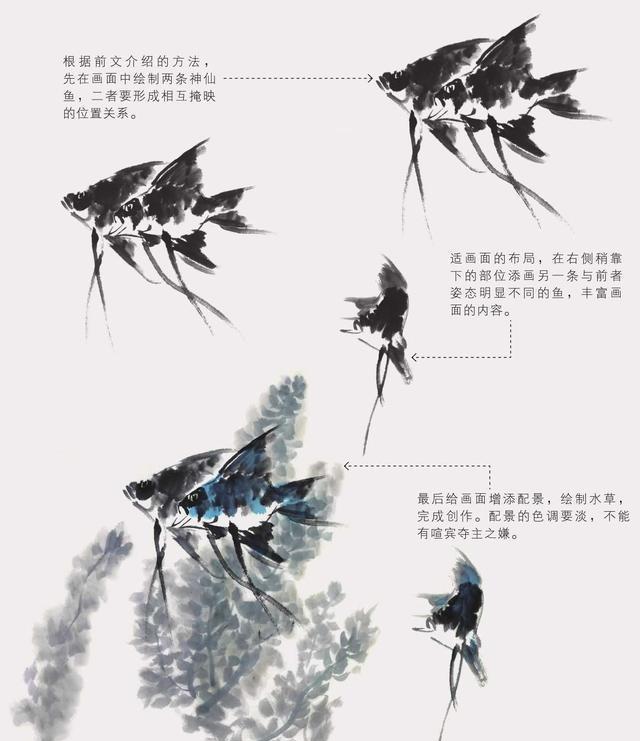 零基础国画教程:五种常见的鱼类画法图解讲解,你一定能学会!