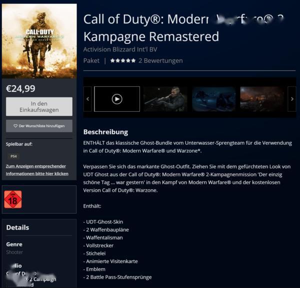 《COD：现代战争2重制版》上架欧洲PS商店需46.9GB