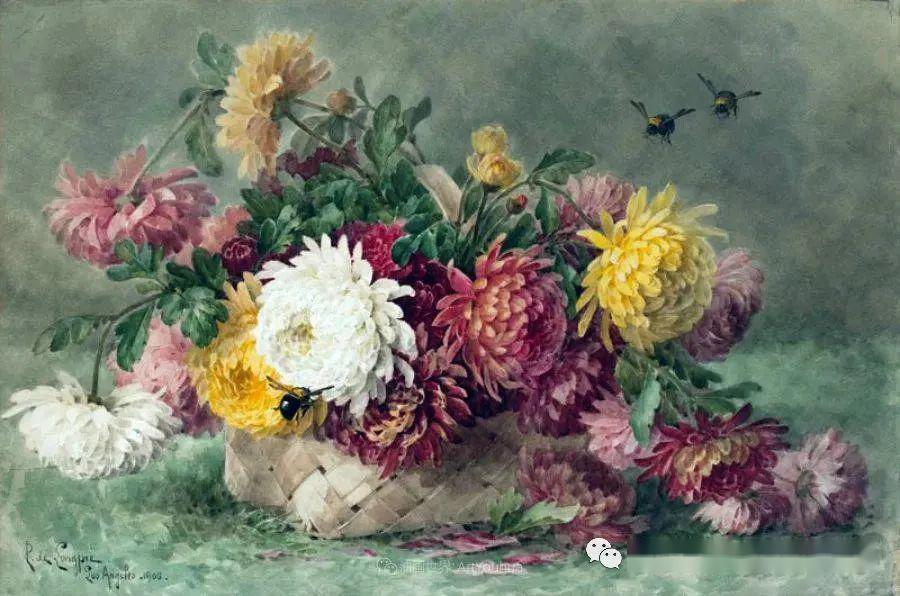 素雅的格调~法国拉乌尔·莫夏·德·龙佩花卉油画作品