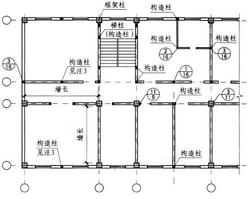 填充墙构造柱布置平面示意图