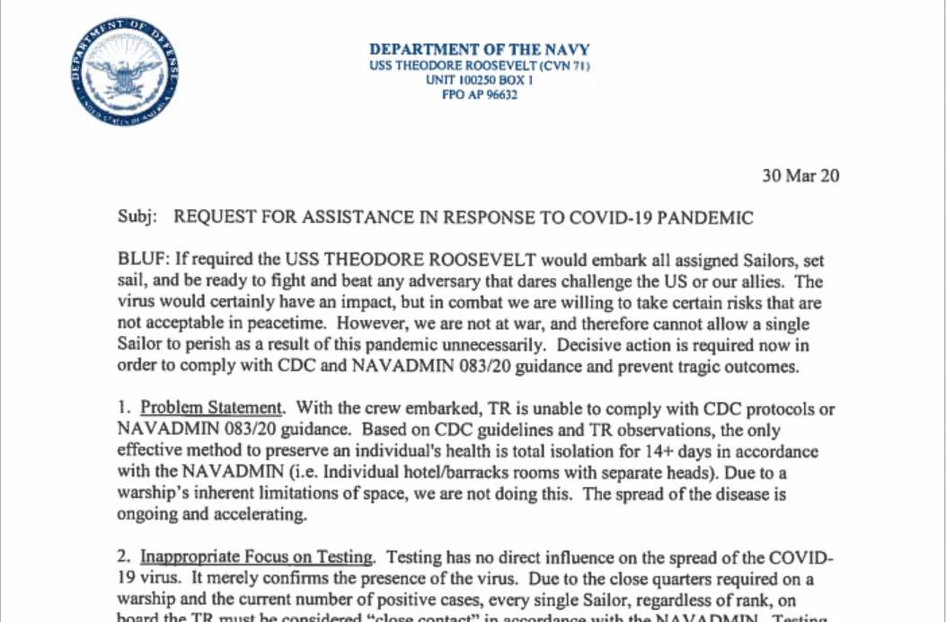 4000水兵被困“毒航母”，舰长写信求救，美防长