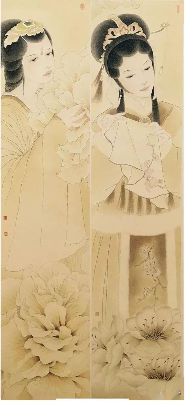 超级大美的十二花神图欣赏付洛红的工笔仕女画