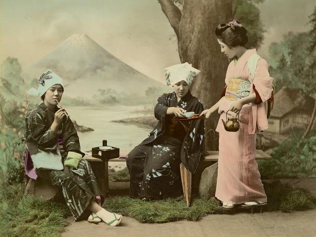 1870年日本上色老照片明治维新时期的女人