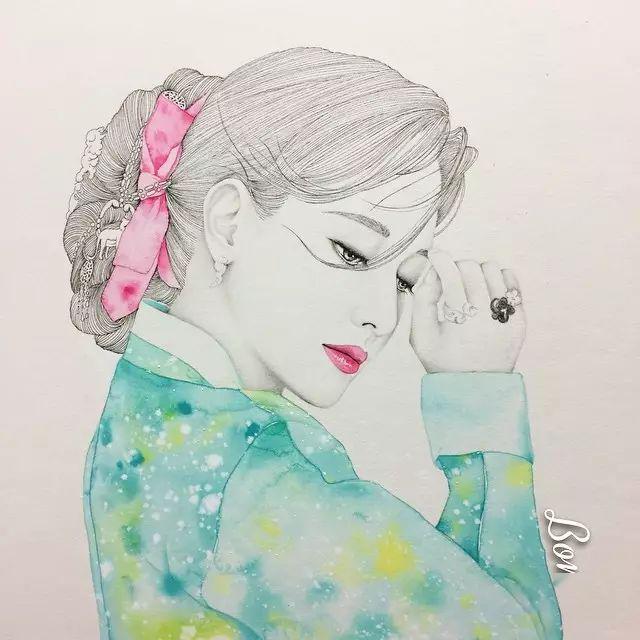 坚持画画一年的韩国美女,她画出了唯美插画,真的好美啊