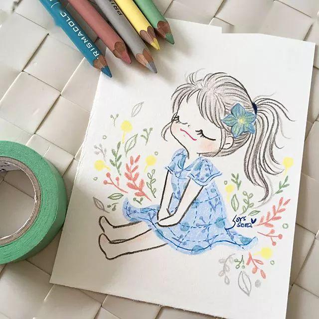 100张可爱小女孩彩铅简笔画,萌爆的小清新,千万不能错过!