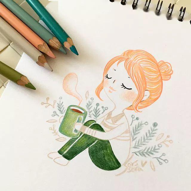100张可爱小女孩彩铅简笔画,萌爆的小清新,千万不能错过!