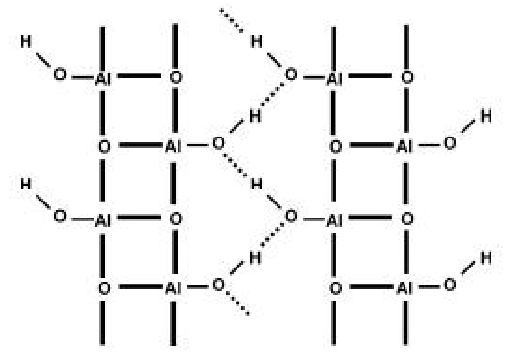 分子式为 γ-alooh(γ 相的一水合氧化铝),属于正交晶系,具有层状结构