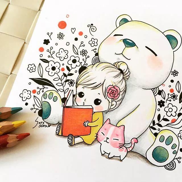 100张可爱小女孩彩铅简笔画,萌爆的小清新,千万不能错过!