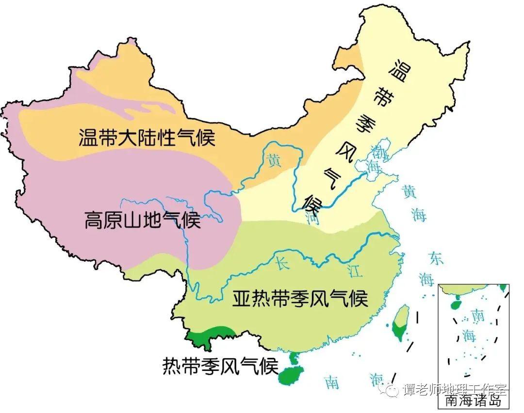 二,气候分布详图  (1)1詥2c等温线:淮河—秦岭 (2)冬季气温分布规律