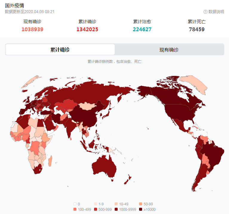 截至4月8日8时21分,国外疫情发展情况(图/百度)