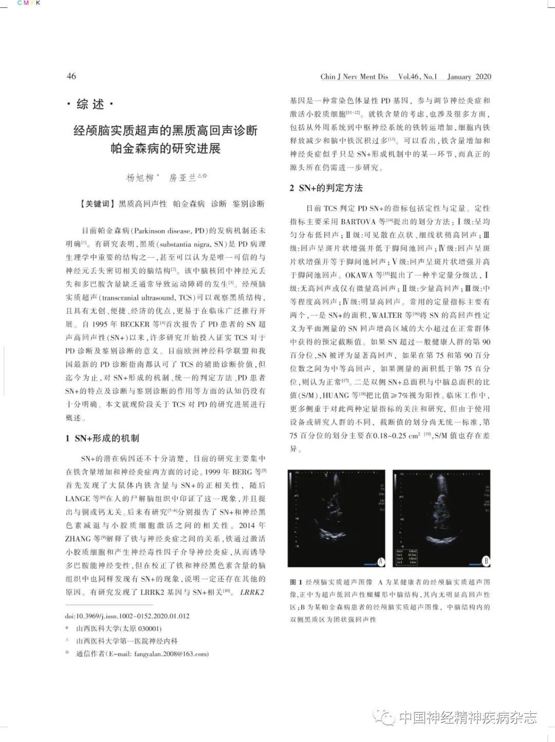 综述经颅脑实质超声的黑质高回声诊断帕金森病的研究进展