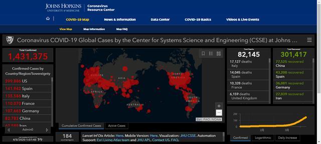 美国权威疫情地图由中国博士生操盘，每天点击量超10亿