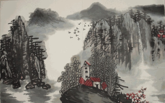 七彩虹描绘春天的美水墨演绎中国画