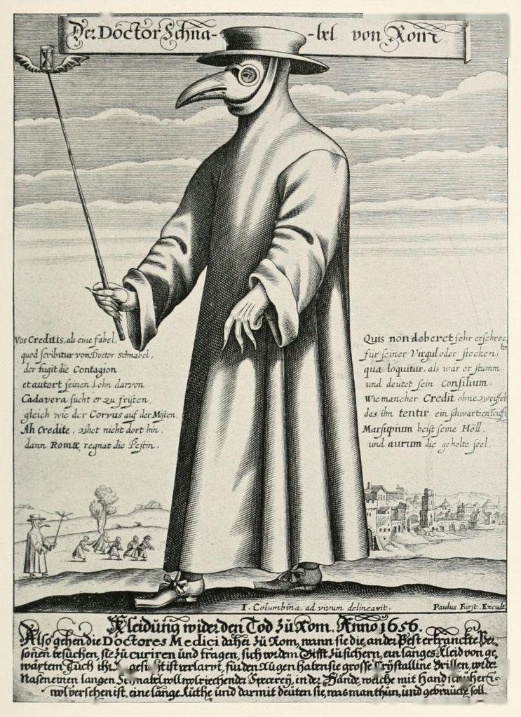17世纪罗马鸟嘴医生黑白铜版画像.