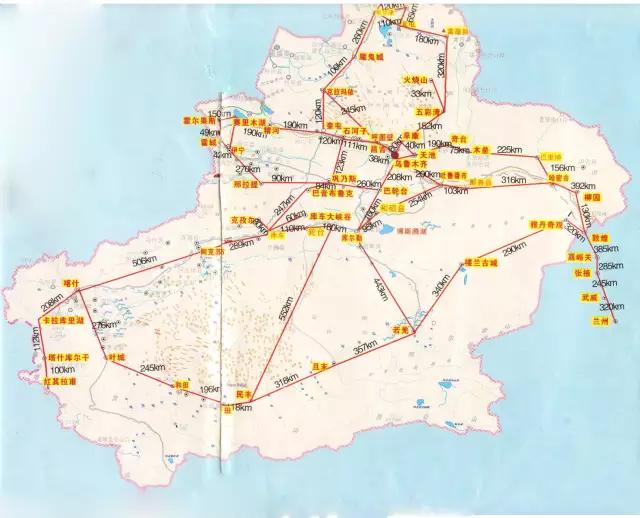 新疆旅游线路全景图_地图