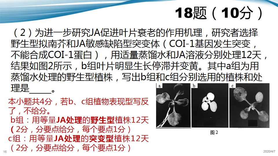 「生物」最新！2020届北京西城高三生物一模内部评分标准分析