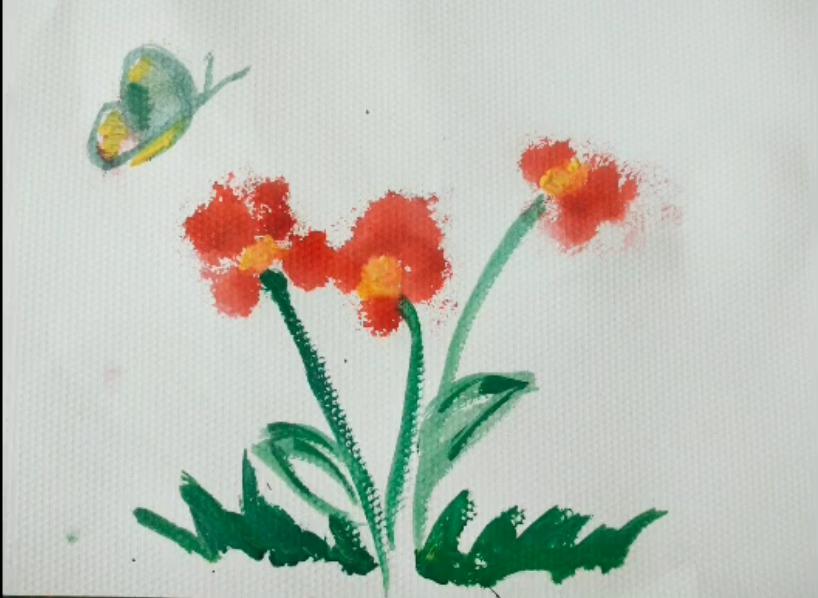 第二组:牙刷画组——用牙刷 蘸颜料在纸上自由作画.