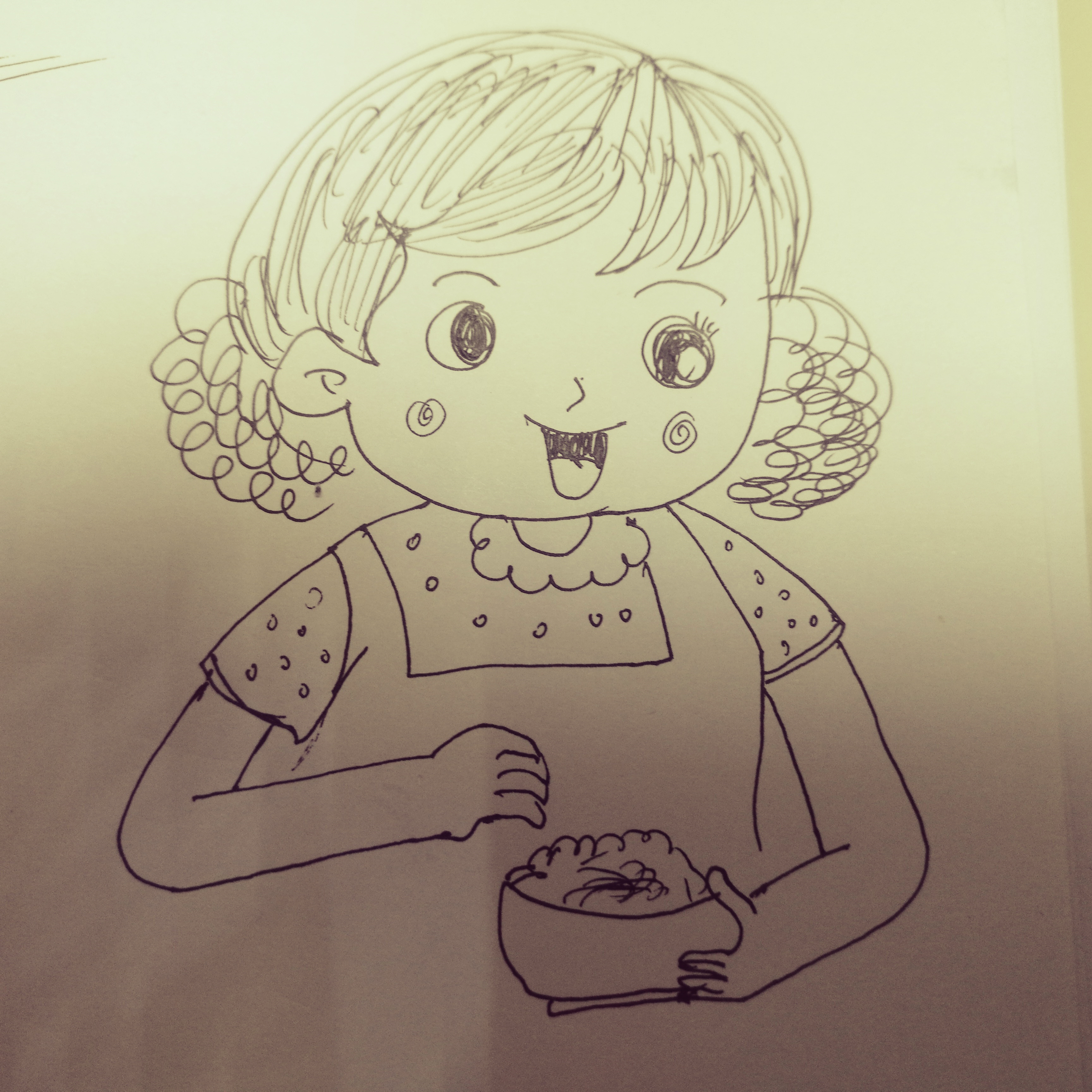 儿童简笔画教程分享:吃饭的卡通妈妈