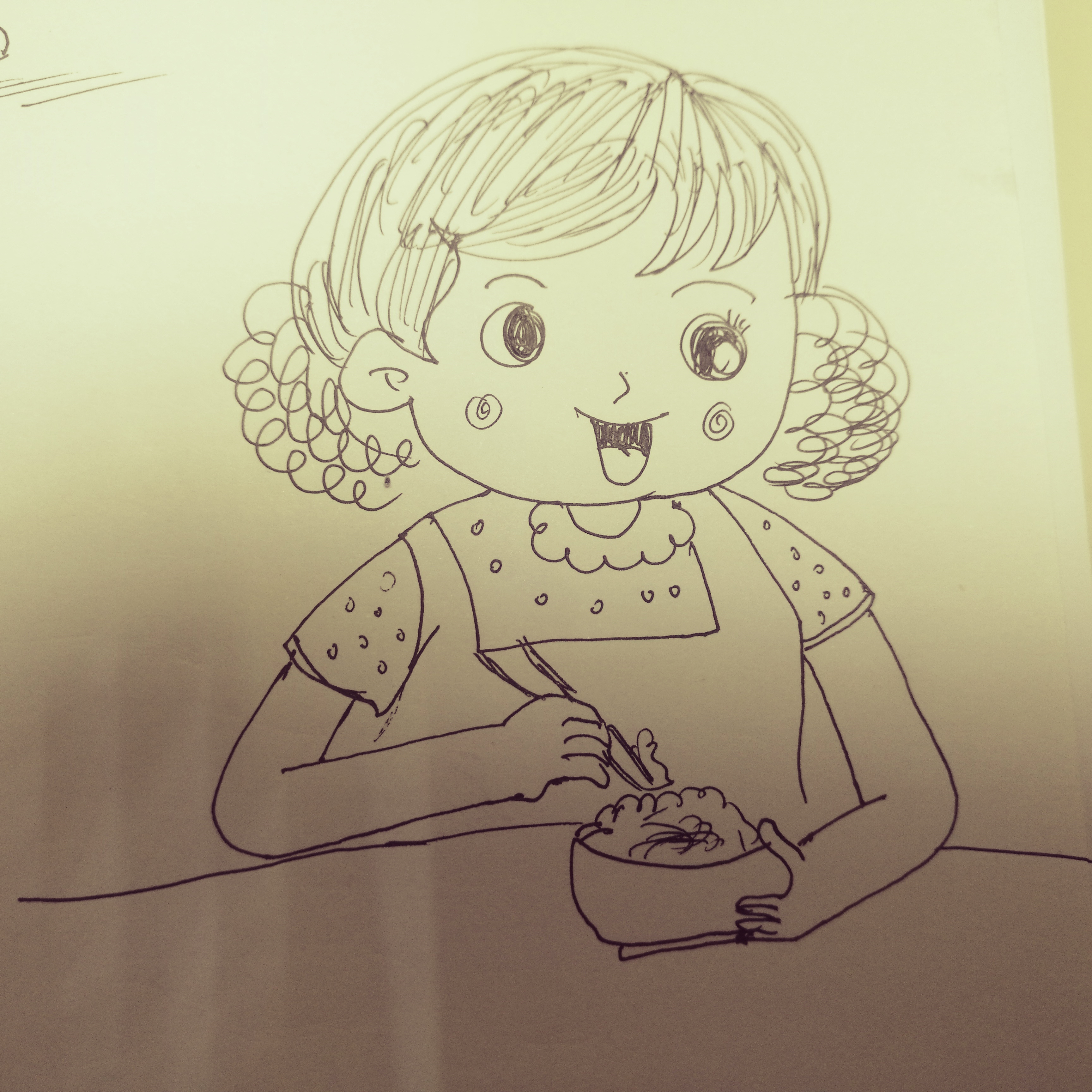 儿童简笔画教程分享:吃饭的卡通妈妈