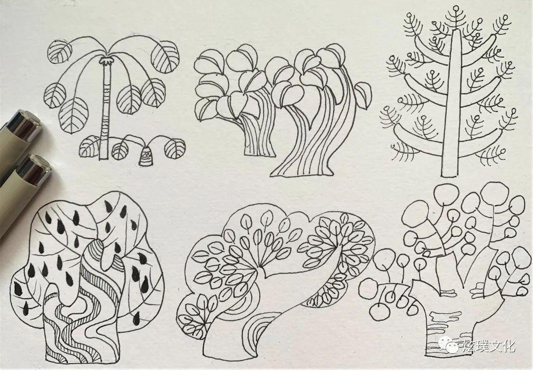 【炫璞art微课堂】一支笔画春季素材-多样树木