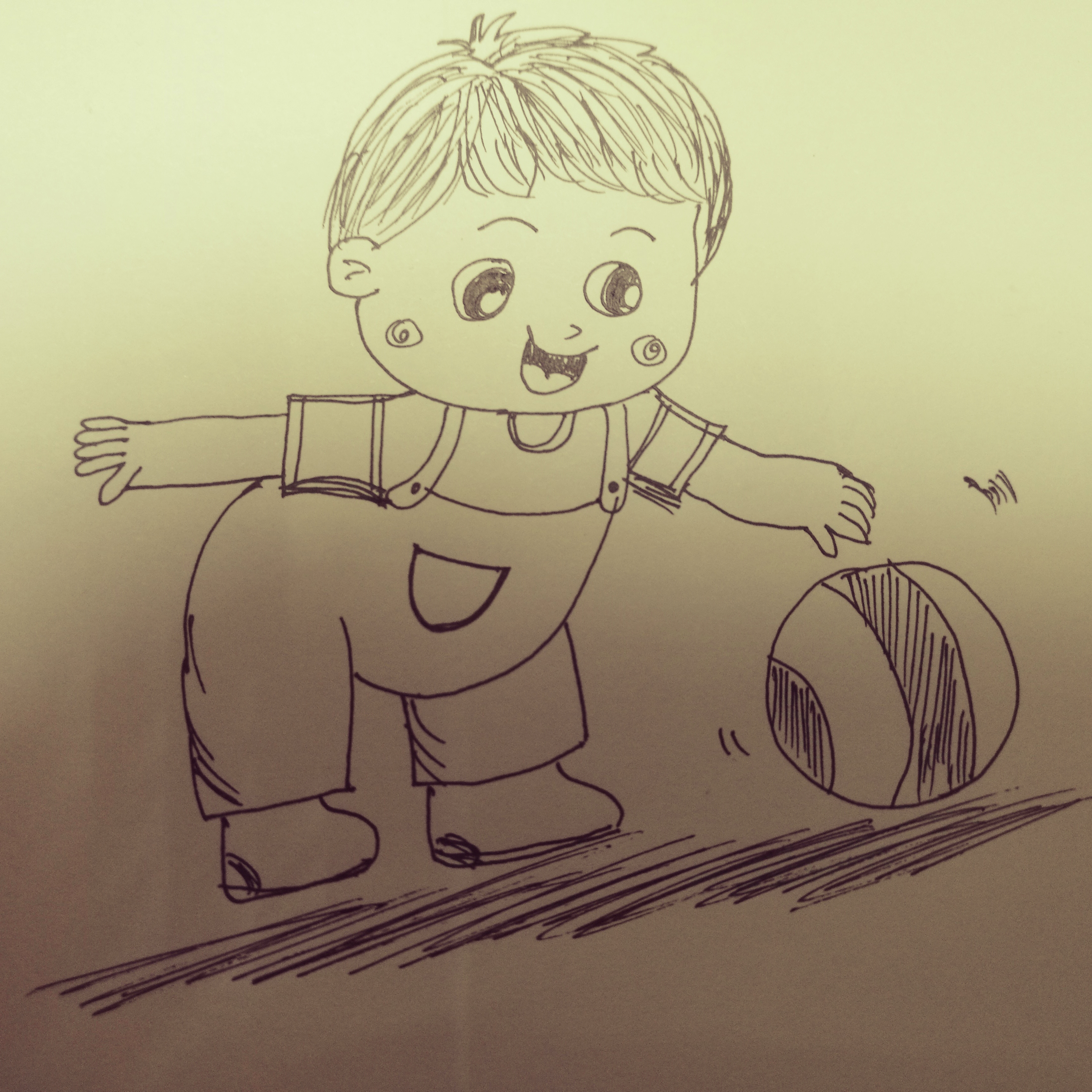 儿童简笔画教程分享:玩球的卡通男孩