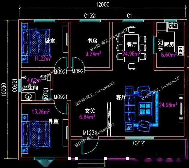 6款12×10米的农村自建房,不同造型和布局,一二三层你