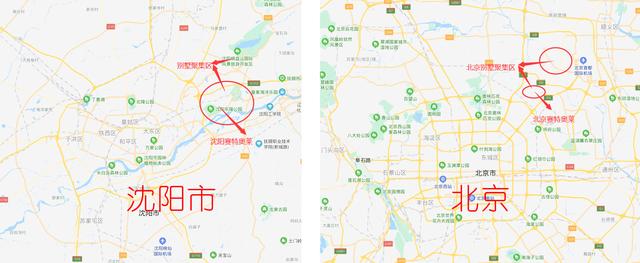 从下图区位中可以看出,沈阳与北京都有赛特奥莱,都在各自城市的东北角