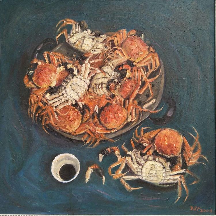 《螃蟹》油画 杜绍瑞《火龙果》油画 50x60cm 娄进《禾》 油画 50x