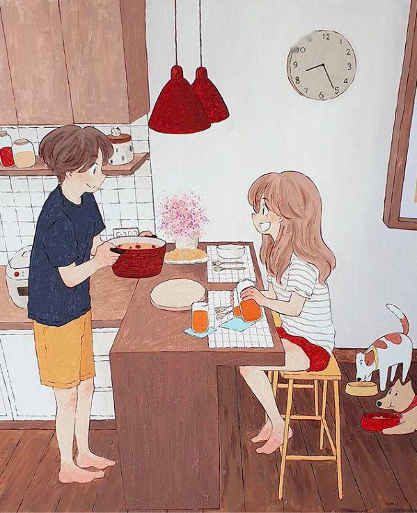 插画师笔下的情侣日常,连空气都是甜的!