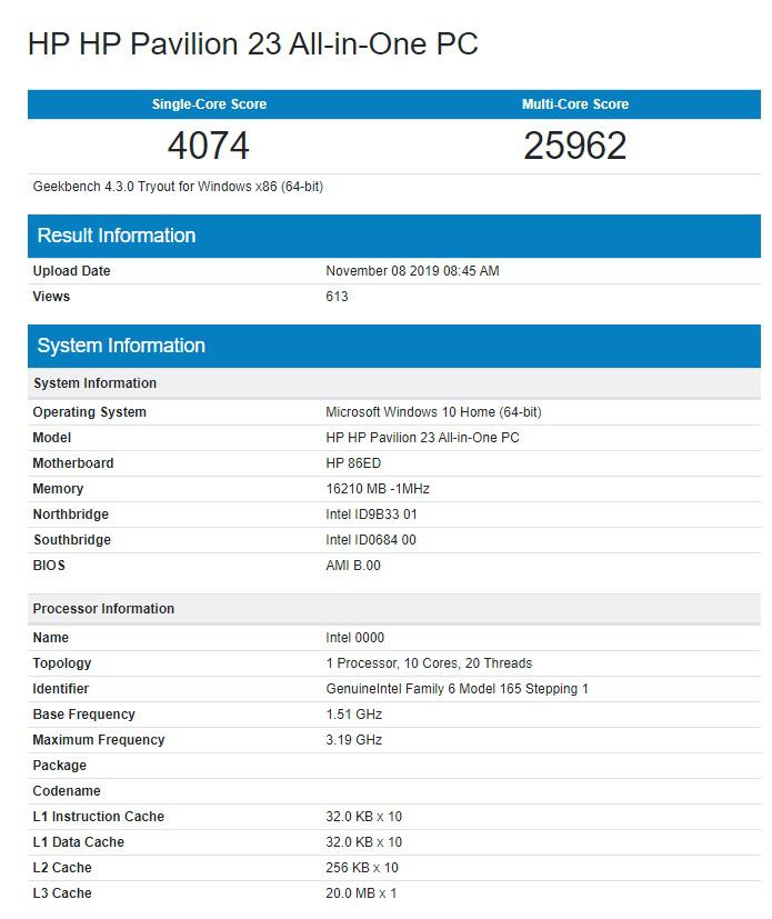 惠普新款pavilion一体机曝光:搭载10核20线程i9-10900t,35w tdp