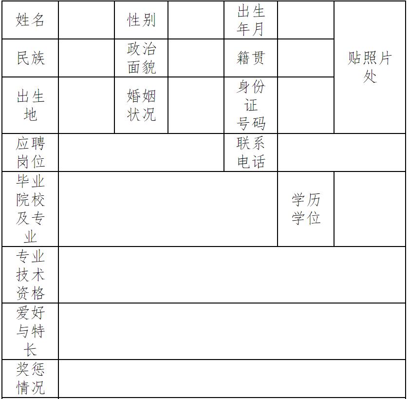 第二次公开招聘2020年应届高校毕业生报名表